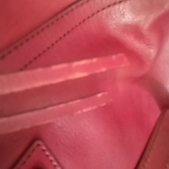 Vintage Fossil Deep Red 2 handle Handbag w/Logo Key - Picture 6 of 10